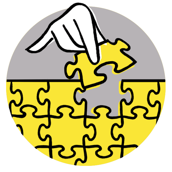 getekend icoon voor de categorie puzzels van Spelplus, met heel veel verschillende spellen die speciaal geselecteerd zijn voor mensen met dementie