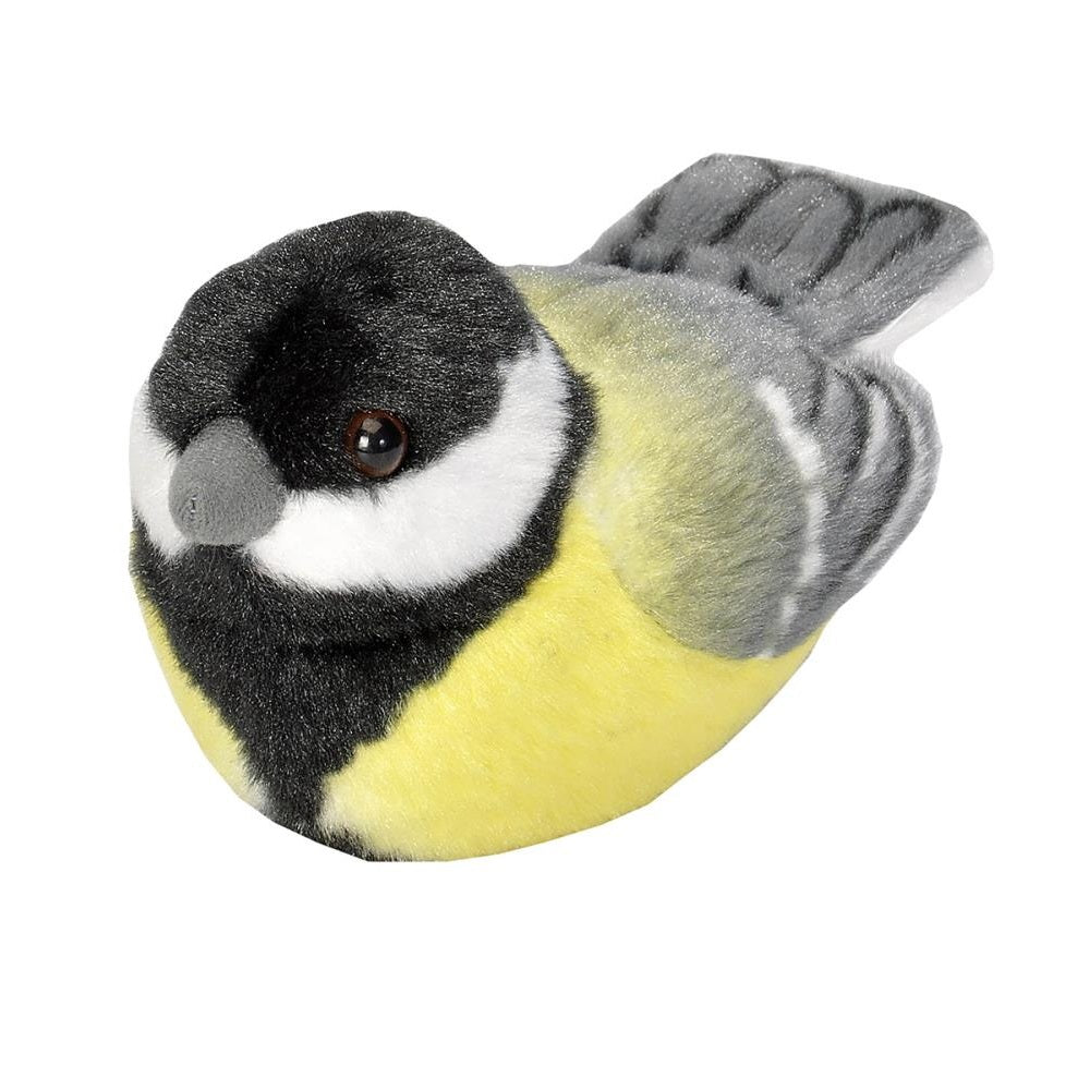 Pluche Koolmees – Zachte knuffelvogel met echte vogelgeluiden, stimuleert activering en troost voor senioren.