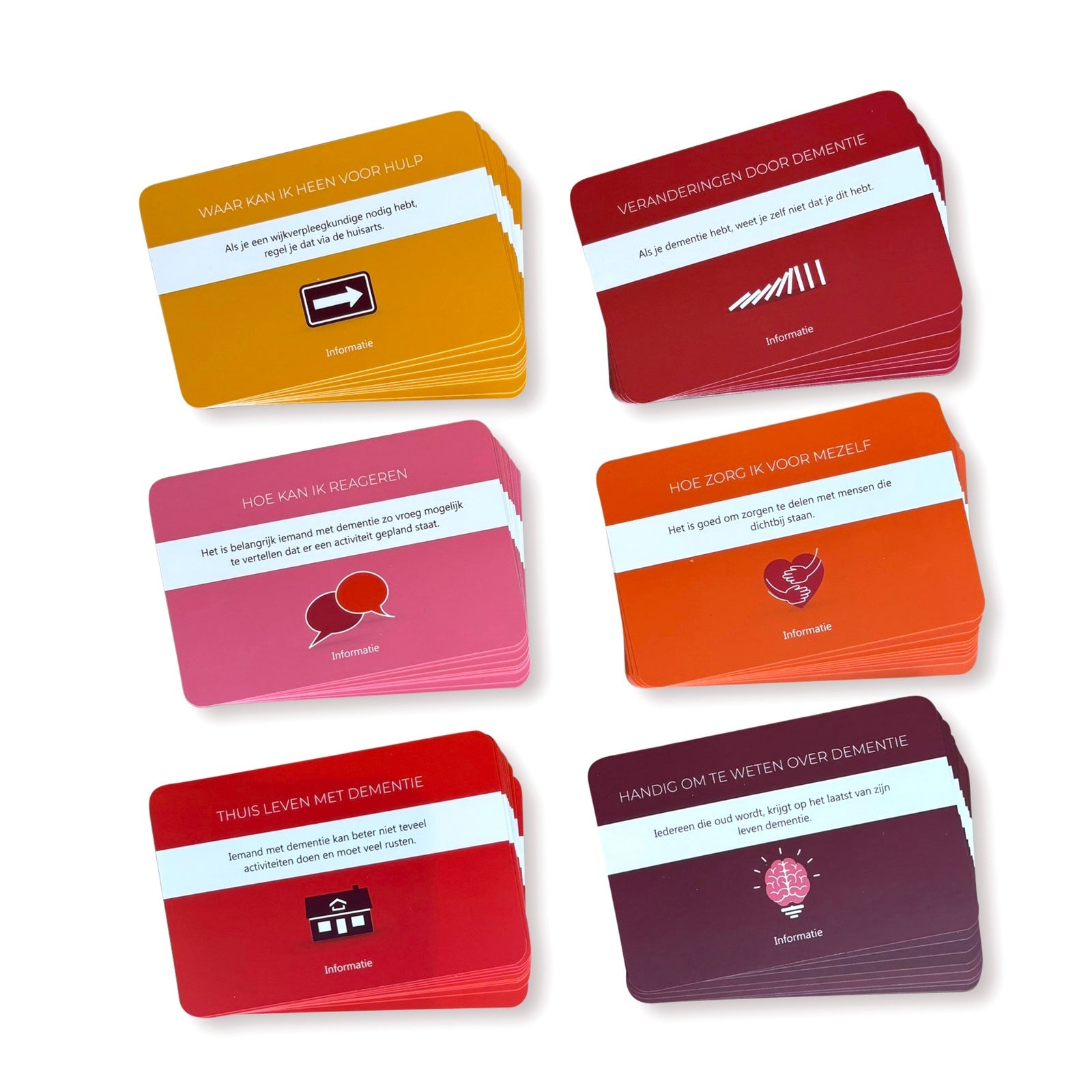 Dementie Goed Uitgelegd – Inzichtelijk kaartspel dat kennis en begrip over dementie stimuleert voor mantelzorgers.
