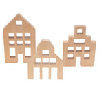 Afbeeelding van het spel Houten Huizen voor transparante Kubusblokjes, speciaal geselecteerd  voor ouderen met dementie.